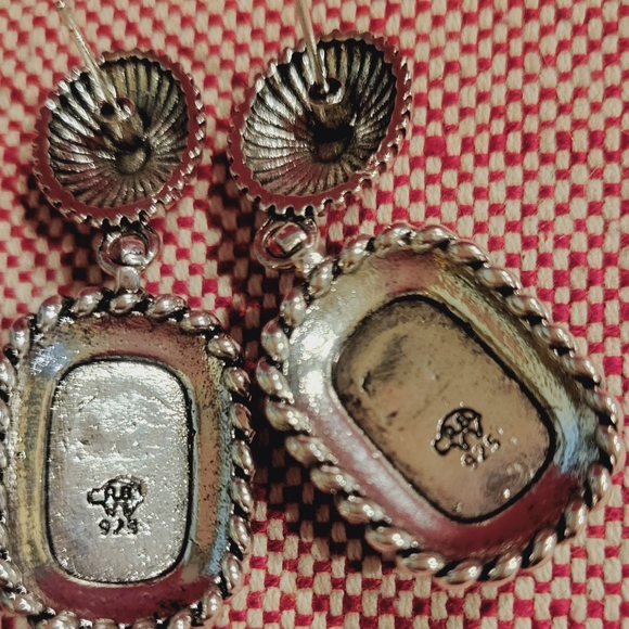 Navajo Style Oxidized Silver Howlite Turquoise Concho Post Drop Earrings(B) - Picture 3 of 3